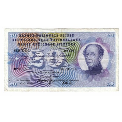 Banknot, Szwajcaria, 20 Franken, 1967, 1967-01-01,