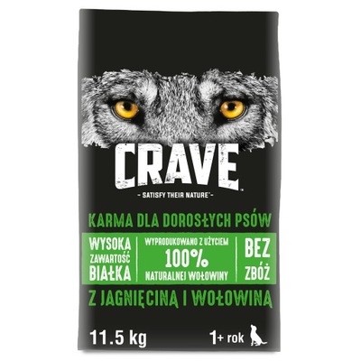 CRAVE bezzbożowa sucha karma dla psa z jagnięciną i wołowiną 11,5 kg