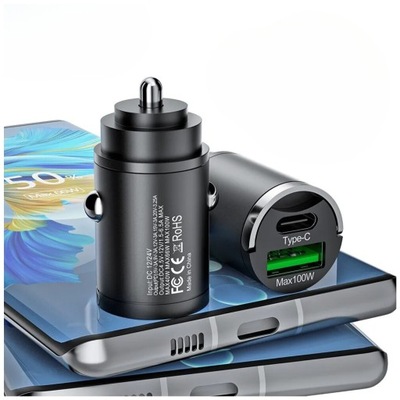 ULTRASZYBKA DISPOSITIVO DE CARGA DE AUTOMÓVIL USB 100W QC USB C PARA ENCAJES ENCENDEDOR  