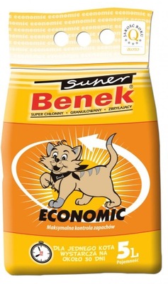 Żwirek bentonitowy dla kota Super Benek Economic 5l żółty super chłonny