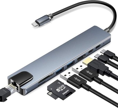 Koncentrator USB C Stacja dokująca USB 8 in 1 OUTLET