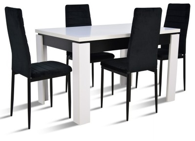 Stół 80x120/160 cm rozkładany 4 krzesła welurowe
