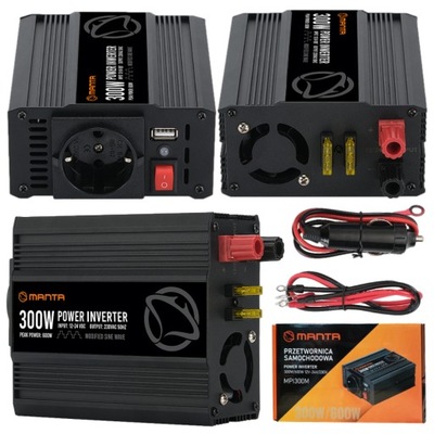 TRANSFORMATORIUS 12V 230V AUTOMOBILINĖ 24V ĮTAMPOS 600W 12220 USB MANTA MPI300M 