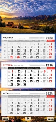 Kalendarz ścienny TRÓJDZIELNY 2024 TATRY