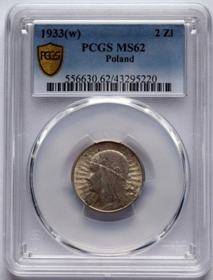 2 ZŁ GŁOWA KOBIETY 1933 PCGS MS62