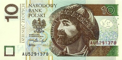 10 zł złotych 2016 UNC z paczki seria AU