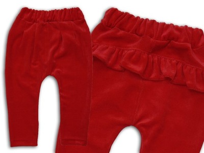 Spodnie welurowe z falbanką czerwone 80