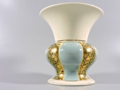 Wazon art-deco porcelana ecru złoto Tułowice antyk 1928