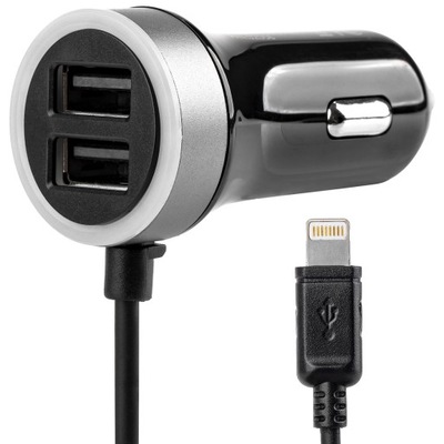 ŁADOWARKA SAMOCHODOWA IPHONE LIGHTNING 2x USB 2.4A