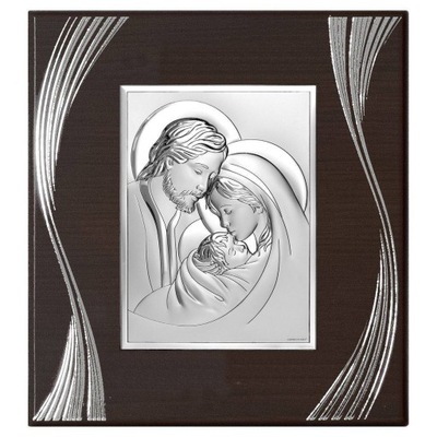 Obraz Świętej Rodziny srebrny nowoczesny | Rozmiar: 21x23 cm