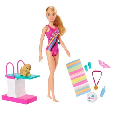 Barbie Dreamhouse lalka pływaczka piesek Mattel