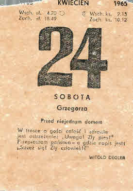 Kartka z kalendarza 24 IV kwiecień 1965 58 lat