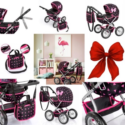 KINDERPLAY WÓZEK DLA LALEK GŁĘBOKI GONDOLA SKŁADANY TORBA REGULOWANA RĄCZKA