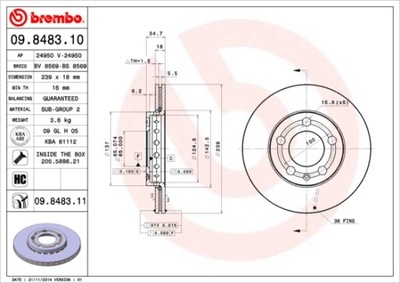 DISKAI STABDŽIŲ PRIEK. BREMBO 09.8483.11 09848311 