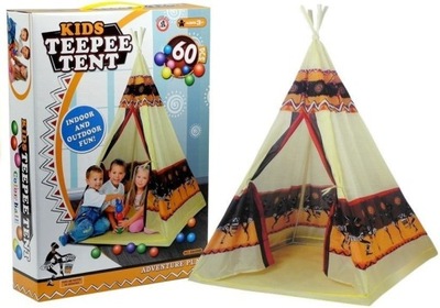 NAMIOT TIPI INDIAŃSKI 155CM DOMEK ZABAW + 60 PIŁEK DO DOMU OGRODU WIGWAM