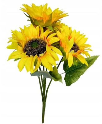 SŁONECZNIK bukiet sztuczny kwiaty SUNFLOWER gałązka 5 kwiatów ozdoby 47 cm