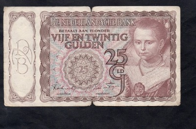 BANKNOT HOLANDIA -- 25 GULDENÓW -- 1943 rok
