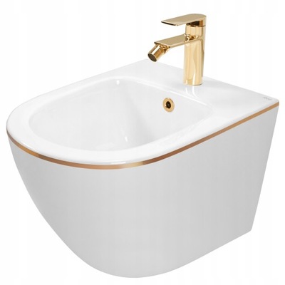 Bidet REA Podwieszany BIAŁY CARLO MINI ZE ZŁOTYM RANTEM GOLD EDGE