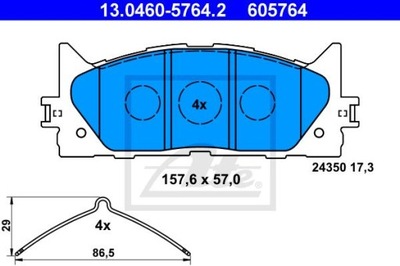 ATE 13.0460-5764.2 ZAPATAS DE FRENADO PARTE DELANTERA TOYOTA CAMRY 2,0-3,5 06-  