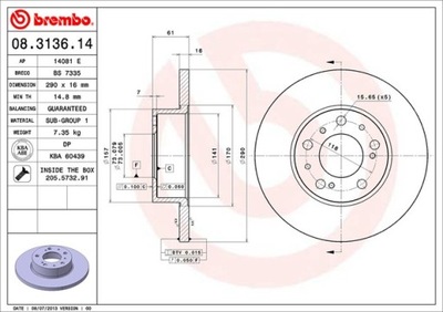 DISCOS DE FRENADO PARTE DELANTERA BREMBO 08.3136.14 08313614  