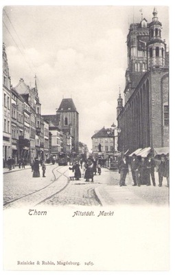 TORUŃ RYNEK- THORN. Aldstadt. Markt- ca. 1905 Tramwaj długi adres- STAN!