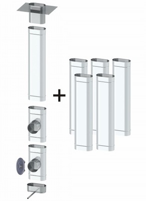 Wkład kominowy owalny 110X220 drewno, pelet 6 rur