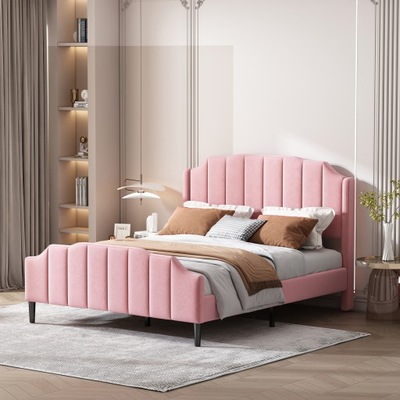 Łóżko tapicerowane 140 x 200 cm rama łóżka różowy aksamit
