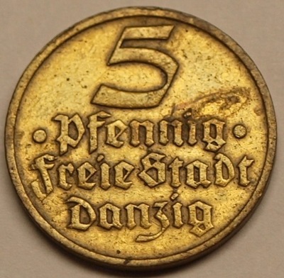 5 fenigów 1932. Wolne Miasto Gdańsk. Ładna moneta