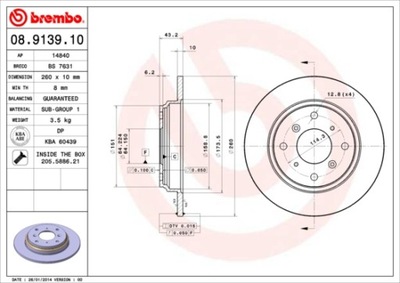 DISCOS DE FRENADO PARTE TRASERA BREMBO 08.9139.10 08913910  