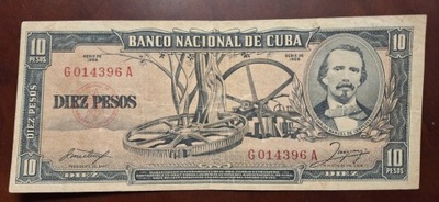 BANKNOT KUBA 10 PESO 1958 ROK