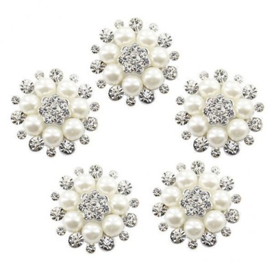 4xPrzypinka Phenovo Crystal Faux Pearl Flower 4 szt