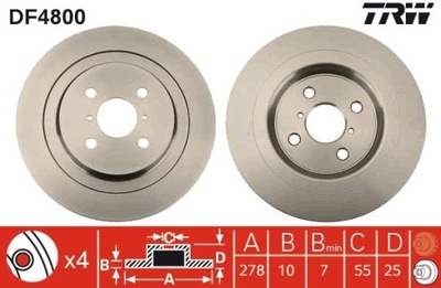 2X DISCO DE FRENADO TOYOTA PARTE TRASERA YARIS DF4800  