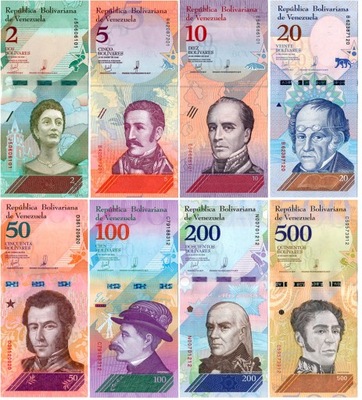 Wenezuela - 8 banknotów 2-500 Bolivares Soberano 2018