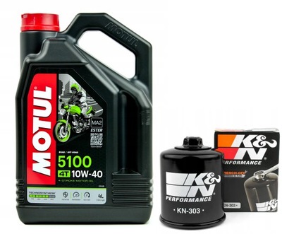 ALYVA MOTUL 5100 10W40 4L. + FILTRAS KN-303, KAWASAKI Z300, 14-18R. 