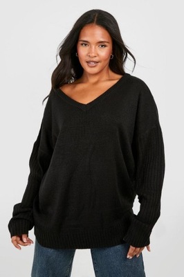 BOOHOO CZARNY SWETER OVERSIZE V NECK 67M NG2__50