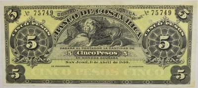 4.fu.Costa Rica, 5 Pesos 1899 rzadki, St.1-