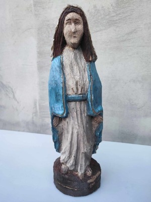 Stara figurka M.Boska drewniana,ludowa,wys.44 cm