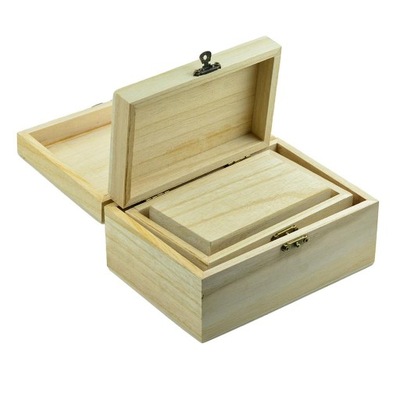 3 rozmiary Zwykłe drewniane pudełko na zawiasach, pudełko na biżuterię