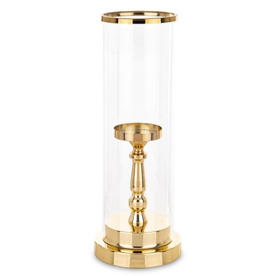 Świecznik metalowy złoty wysoki szkło glamour szklany