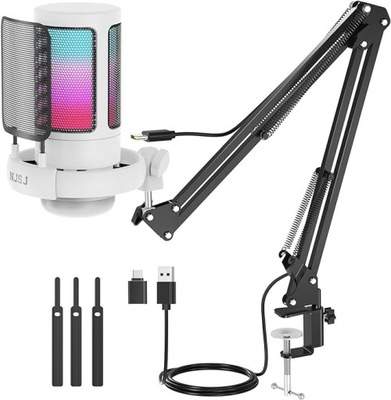 MIKROFON GAMINGOWY USB DO PC RGB NJSJ ME6S Z STATYWEM
