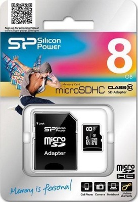 Karta pamięci MicroSDHC Silicon Power 8GB Class 10 adapter