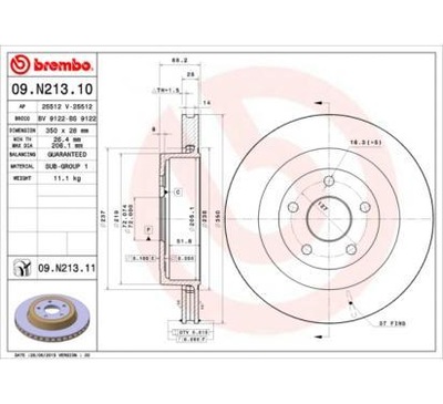 BREMBO ДИСК ГАЛЬМІВНИЙ 350X28 V JEEP GRAND