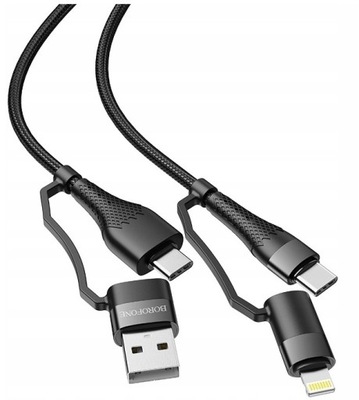 Kabel 3w1 - 4w1 USB-Lightning / USB-C / Typ C - Typ C 60W / Typ-C SZYBKI