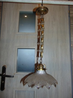 Secesyjna lampa,zwis mosiężny na łuskach wys.50 cm