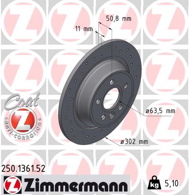 DISCS REAR ZIMMERMANN SPORT MONDEO MK4 | S-MAX | KUGA 250.1361.52  