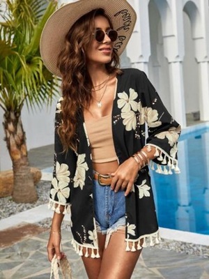 SHEIN ROMWE KIMONO W KWIATY Z FRĘDZLAMI M 628