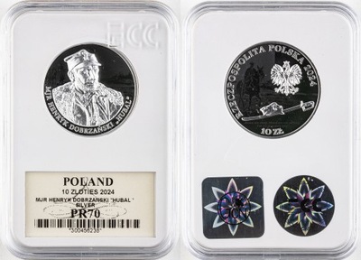 10 ZŁOTYCH 2024, MJR HENRYK DOBRZAŃSKI "HUBAL", SREBRO, STAN:PR70