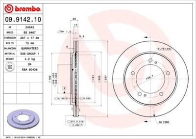 BREMBO 09.9142.10 ДИСК ТОРМОЗНОЙ