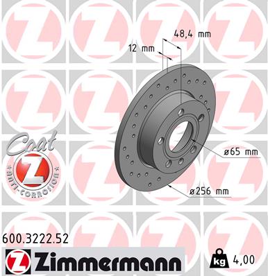 ZIMMERMANN SPORT VW GOLF V 256MM DISKĄ GAL. 600.3222.52 