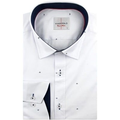 Koszula Męska Elegancka Wizytowa do garnituru biała we wzorki SLIM FIT E008